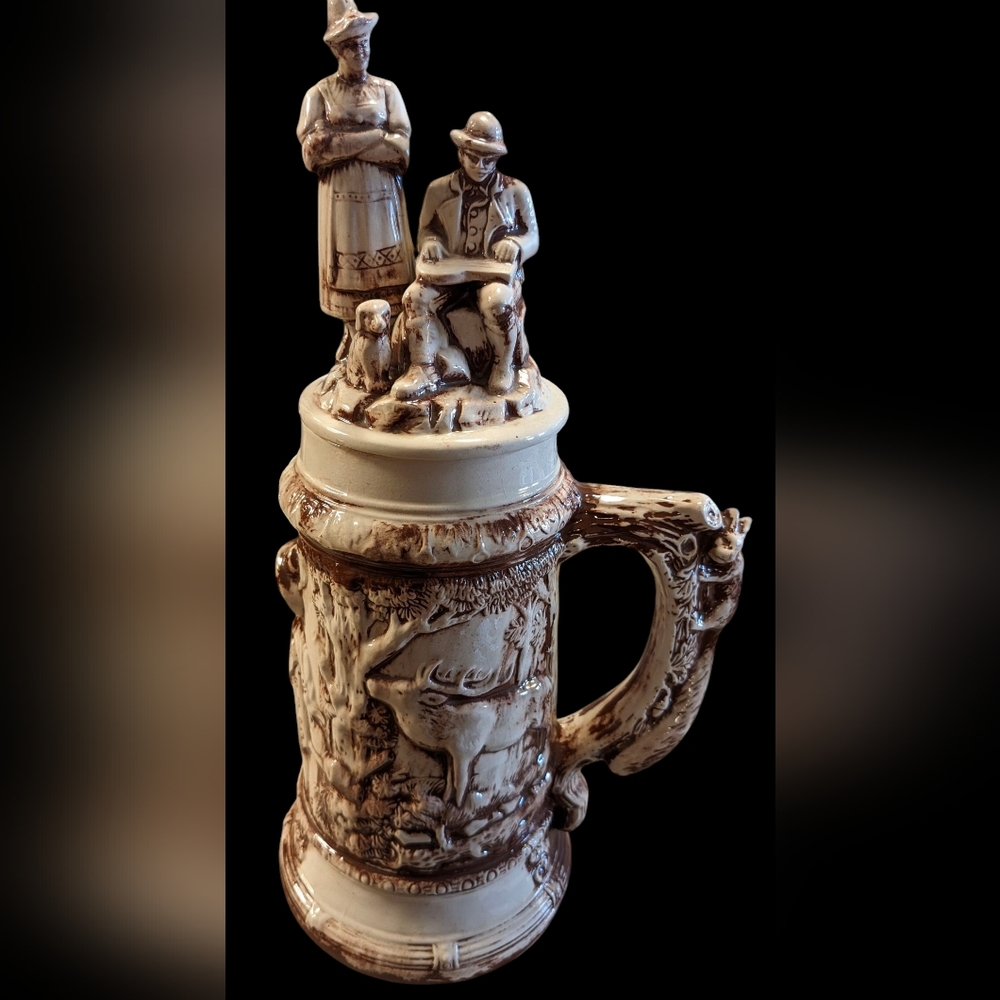 Mint Condition: Collectible Bavarian Ceramic Beer Stein- Deer Hunting Sc…